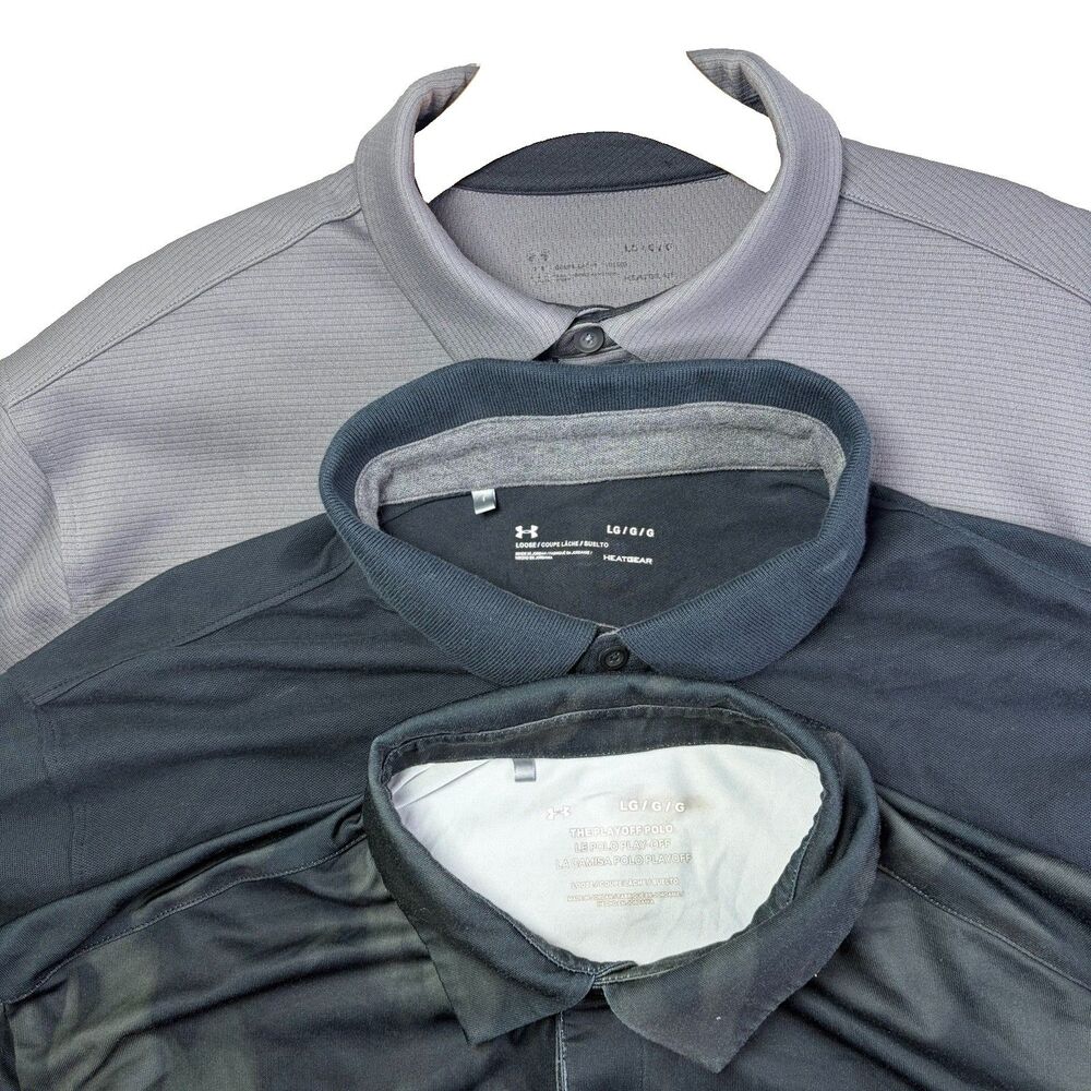 Under Armour Polo Shirt Lot of Three Mens Large Short Sleeve Stretch Heatgear